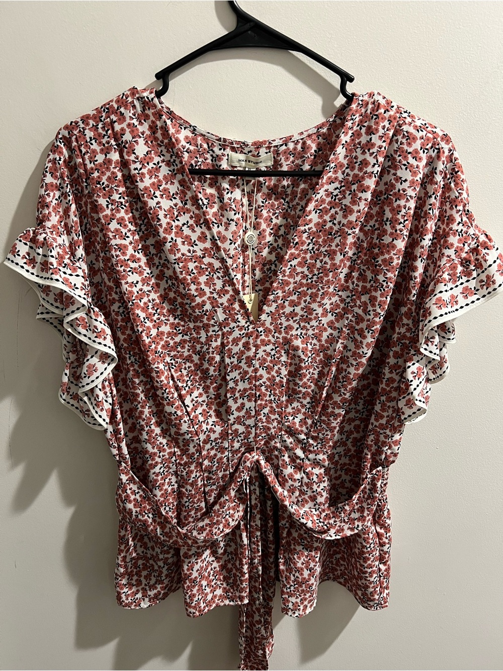 Floral Tie-Front Ruffle Sleeve Top